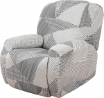 LinFortune Stretch Covers for Recliner Chair, 4-Piece Relaxing Chair Protective Covers, Printed Recliner Chair Cover, Soft Spandex Furniture Protector with Bag (Light Grey Recliner Chair)