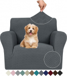 JIVINER 1 Piece Stretch Armchair Cover 1 Seater with Elastic Base for Kids Pets Small Dark Grey Diamond