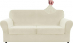 ZNSAYOTX &Uuml;bergro&szlig;er Samt-Couchbezug mit 2 extra gro&szlig;en Sitzkissenbez&uuml;gen, Stretch-Sofabezug f&uuml;r 2 Kissen, Couch, dick, weich, Zweisitzer-Sofa-Schonbezug (Beige), 180,3 cm - 231,1 cm (2 Kissen)