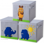 meets Die Maus 3 x kaanega hoiukarp lastele - karbid tuntud hiire ja populaarse elevandiga 3 komplektis - 33 x 33 x 33 cm Sobib klassikaliste kuubikute riiulitele.