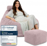 DreamRoots Bean Bag t&auml;iskasvanutele Cord v&otilde;i lastele - Bean Bag Diivan - Bean Bag Cord koos kanga ja kattega - Bean Bags with Filling 90 x 90 x 100 cm Silver Pink