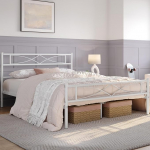 Yaheetech metallist voodi 140 x 200 cm voodiraam k&otilde;rge peatoega k&uuml;lalisvoodi lamelliraamiga magamistuppa k&uuml;lalistetuppa palju panipaiku voodi all valge