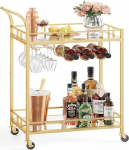 VASAGLE Serveerimisk&auml;ru Klaasihoidja 2 peegelklaasist riiulit Baarik&auml;ru Veinik&auml;ru K&ouml;&ouml;k S&ouml;&ouml;gituba Baar Kuldne LRC092A62