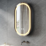 SONNI Vannitoa peeglikapp koos valgustuse ja pistikupesaga, LED-peeglikapp koos puutetundliku l&uuml;litiga, timmitav, 3 reguleeritavat valgusv&auml;rvi, uduvastane, ovaalne vannitoa seinakapp, 40 x 70 cm, matt must