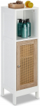 Relaxdays Vannitoakapp K x S x S: 96,5 x 30 x 30 cm Valge / Naturaalne | 3 kambrit, rotangist uks, seisev