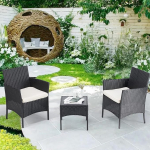 Patio Furniture Conversation Set Outdoor Rattan Chair Garden PE Wicker Diivan Diivan Tagahoov R&otilde;du Porch Poolside Loveseat koos pehme padjaga ja klaasist laud, 3 tk, Must