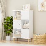 Raamaturiiul, valge raamaturiiul, hoiuriiul, uksega riiul 3 ukse ja 6 kambriga, kuubikriiul, laste kontoririiul, vabalt seisev hoiuriiul elutuppa (A-valge, 6 kambriga)