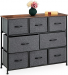 Relaxdays Industrial Chest of Drawers HBT: 78.5 x 100 x 30 cm, 8 Drawers, Fabric & Metal, Wood Look, Sideboard, Grey/Brown