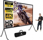 Projector Screen (150 inches), Projection Screen with Stand 16: 9 HD Foldable Indoor/Outdoor Projection, Video Projection Screen for Home, Party, Office, Classroom