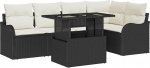 6-teiliges Garten Sofa Set mit Kissen Schwarzes Poly Rattan, 2-Sitzer Garten Sofa mit Kissen Schwarzes Poly Rattan Gartenlounge Model3348463