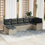 7-teiliges Garten Sofa Set mit Kissen in Hellgrau Poly Rattan Gartenlounge Model3358901
