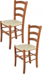 Tommychairs - 2er Set St&uuml;hle VENICE f&uuml;r K&uuml;che und Esszimmer, robuste Struktur aus lackiertem Buchenholz im Farbton Kirschbaum und Sitzfl&auml;che mit KUNSTLEDER in der Farbe Elfenbein bezogen. Set Bestehend aus 2 St&uuml;hlen Venice