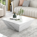 Soweiz Modernne trummel-kohvilaud, trapetsikujuline valge marmorist vineeriga kohvilaud, elutoa laud 70 x 70 x 37 cm MDF + vineer marmorimustriga