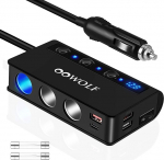 OOWOLF Sigaretis&uuml;&uuml;taja jaotur, QC 3.0 Type-C USB autolaadija adapter, kolmekordne 180 W 12 V / 24 V auto jaotuspesa koos voltmeetri l&uuml;litiga GPS Dash Cam telefoni tahvelarvutile