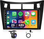 Hodozzy 2 GB 64 GB Androidi autoraadio Toyota Yaris 2005-2011 koos juhtmevaba Carplay Android auto peeglilinkiga, raadio 2 DIN 9-tolline puuteekraaniga navigatsioon EQ/DSP Bluetooth WiFi FM/RDS raadio, rooliseadme juhtimine