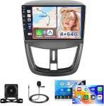 Hikity 4G+64G Android autoradio Peugeot 207 2006-2015, 2-DIN autostereo koos juhtmevaba Carplay'ga, Android auto, 9-tolline puuteekraan, GPS, WiFi, raadio FM/RDS, 32EQ, BT, kaamera, mikrofoni