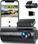 GKU Dash Cam auto eesmine tagumine 4K + 1080P, 5GHz WiFi Dash Cam koos 64GB SD-kaardiga, autokaamera parkimise j&auml;lgimisega, Super Night Vision, WDR, 170 &deg; lai nurk, G-sensor, Loop salvestamine, App Control, Max.
