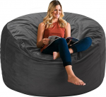 HABUTWAY 3ft Soft Memory Foam Bean Bag with Fluffy Removable Microfiber Cover Giant Fur Bean Bag Chair Hexagonal Spong Filling (Grey)