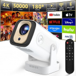 Projektor Full HD 1080P mini projektor 4K, automaatne keystone korrektsioon, mini projektor 180&deg; p&ouml;&ouml;ramine videoprojektor toetab 2.4/5G Dual WiFi6, Bluetooth5.0 Android11/OS11, v&auml;ljas kodukino