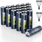 MXBatt AA liitium akud, AA USB C 1,5 V, 3400 mWh, suure v&otilde;imsusega, laetav aku, liitium 20 kaupa koos USB C pordi kaabliga, 1500 ts&uuml;klit.
