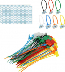 PATIKIL 8-tollised kaablisidemed, 100 kaablisideme pakend, etiketid, nailonist traatm&auml;rgistus, isekleepuvad plastikpaelad, kirjutatavad etikettidega, paber organisatsioonikaablite jaoks, 7 v&auml;rvi