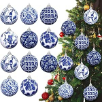 12 tk sinine ja valge Chinoiserie Ball Ornaments j&otilde;ulupuu rippuvad kaunistused Chinoiserie kangas pakitud j&otilde;ulukaunistus j&otilde;ulupidu (3,1 tolli, Retro Style)