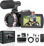 Video Camera 4K Camcorder 48MP 60FPS Vlogging Camera for YouTube 3.0 Inch 270&deg; Rotating Screen, 21X Digital Zoom Video Camera with 64GB SD Card, 2 Batteries, External Microphone