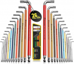 Kuulikujuliste v&otilde;tmete komplektid 26-osaline t&auml;ism&otilde;&otilde;dus kuuskantv&otilde;tmete komplekt (meetriline ja SAE) koos kandekotiga Raske ekstra pika varrega kuulikujuliste v&otilde;tmete komplektid Kuulikujuliste v&otilde;tmete v&auml;rvilised v&otilde;tmed