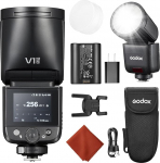 GODOX V1 N Mid Nikon TTL Blitz V1 Mid N V1-N (2026) Mini v&auml;lklambid koos Hot Shoe V480 Round Head Speedlite 55Ws, 2.4G HSS 1/8000s, Colour Touch, USB-C liitium aku, 10-tasemeline LED mudelvalgus