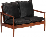 LAPOOH 340924 2-Seater Sofa Black Genuine Leather and Solid Wood Acacia Sofas & Couches, Couch, Sofa, Living Room, Sofa for Teenager's Room, Relaxation Sofa, Sofa for Bedroom, Upholstered Sofa