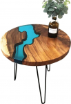LIUXIUER Nordic Solid Wood Coffee Table Simple Creative Resin River Small Round Table Balcony Living Room Side Small Tea Table, 2 Sizes, 60 x 60 x 50 cm