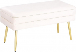 Beliani White Velvet Storage Bench with Gold Metal Legs Durham
