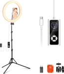 NEEWER RH12B Pro 12-tolline 30 W LED-r&otilde;ngasvalgus suure j&otilde;udlusega koos 71-tollise statiiviga, mis &uuml;hildub iPhone'iga, 3290luxi kahev&auml;rviline Selfie Circle Light mobiiltelefoni hoidja videosalvestuse meikimiseks