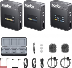 Godox MoveLink II M2 traadita mikrofonis&uuml;steem (2 TX + 1 RX + laadimiskohver), 2.4G traadita m&uuml;rasummutusega lavalier mikrofon, 100 m (328 ft.), &uuml;hildub Androidiga, kaameratega, intervjuu salvestamine