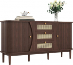 BTM Sideboard, Rattan Chest of Drawers with Sliding Doors, Adjustable Shelves and Rounded Top