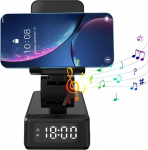 Juhtmevaba laadimisalus, 3-in-1 induktiivne laadimisjaam, Bluetooth audio power banki hoidja, mobiiltelefoni statiiv koos juhtmevaba Bluetoothiga, mobiiltelefoni statiiv koos &auml;ratuskellaga digitaalne kella