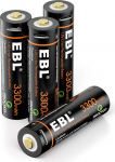 EBL AA aku, 1,5 V, 3300 mWh akud koos mikrolaadimiskaabliga, kiirlaadimine 2 tunniga, 4 tk.