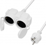 XUANSHI V&auml;litingimustes kasutatav pikenduskaabel 7 m koos 2 Schuko pistikupesaga, topelt pikenduskaabel IP44 v&auml;litingimustes kasutamiseks, 3G 1,5 mm&sup2; kummist kaabel v&auml;ljastpoolt - 2-suunaline jaotur kaitsekorgiga 3500 W - valge