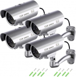 Maxesla Fake Security Camera with Illuminating LEDs 4 Pack Bullet Dummy Fake Surveillance CCTV Decoy Realistic Look Surveillance System Indoor / Outdoor Waterproof For Businesses, Shops, Home + Warnin