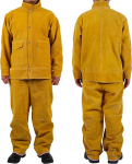 Schwere Leder-Schwei&szlig;erjacke, Schwei&szlig;erjacken- und Hosenset aus Leder, hitzebest&auml;ndig, flammhemmend, gelb, mehrere Gr&ouml;&szlig;en(L)