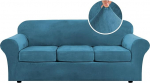 LINGKY Velvet Slipcover koos 2 eraldi padjakattega, Stretch Ultra Soft Plush Kaitsekate Asendav libisemisvastane m&ouml;&ouml;bli kaitsekate koos elastse alusega (Peacock Blue, 3-Seater (173-229 cm))