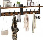 YMYNY HWS001H-2 seinamantlihoidja koos riiuliga, 2 seinariiuli komplekt &uuml;hes pakendis, mantlihoidjad 8 topeltkonksuga, 80 cm m&uuml;tside, riiete jaoks, kaunistus sissep&auml;&auml;suks, koridoris, k&ouml;&ouml;gis, magamistoas, pruun