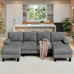Xbro U-kujuline 4-kohaline diivan, suur elutoa nurgadiivan Corduroy kangast, 270 x 122 x 86 cm, tumehall