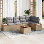 Modulares Garten Sofa Set 5 St&uuml;ck Schwarz Creme Poly Rattan mit Kissen als Outdoor Sofagarnitur