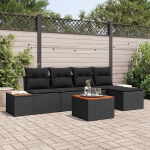 Modulares Gartensofa-Set 6-teilig in Schwarz aus Akazienholz und Polyrattan mit Kissen f&uuml;r den Au&szlig;enbereich als Outdoor-Sofa-Gruppe