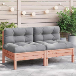Garten-Ecksofa modular aus Kiefernholz Massivholz mit Grauen Kissen als Outdoor-Lounge-Set f&uuml;r die Flexible Gestaltung