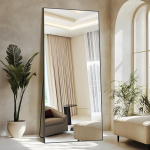 NASSYOU Rectangular Full Length Mirror, 192 x 85 cm Standing Mirror with Black Aluminium Frame, Large Wall Mirror, Floor Mirror for Bedroom, Entrance, Hallway, Home Decorations