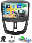 Roinvou 4+64G Android 15 autoraadio Peugeot 207 2006-2015 koos Carplay Android autoga, 9-tolline autoraadio Incell puuteekraaniga GPS Bluetooth EQ WiFi RDS FM SWC MIC tagurduskaameraga