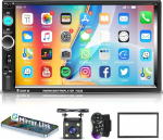 Hodozzy Double DIN autostereo Bluetooth 2 DIN autoraadio 7-tolline puuteekraaniga auto MP5-m&auml;ngija, tugipeegel Link/FM raadio/AUX/USB/TF/roolijuhtimine, koos tagurduskaameraga