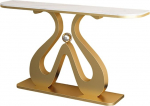 Schmaler Flurtisch Beistelltisch Mit Marmor-Tischplatte, schlanker platzsparender Beistelltisch mit Metallkugel,Sofatisch F&uuml;r Wohnzimmer Und Eingang(White+Gold,120cm)